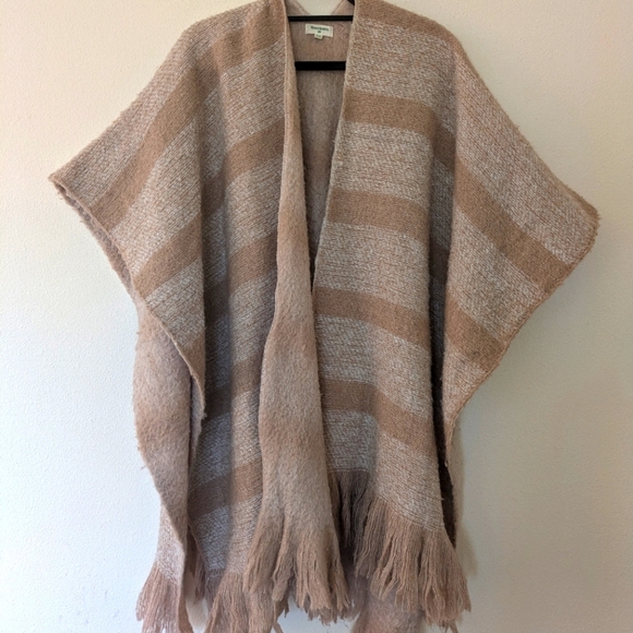 World Market Soft Fleece Light Pink Neutral Striped Wrap Poncho One Size - Picture 2 of 7